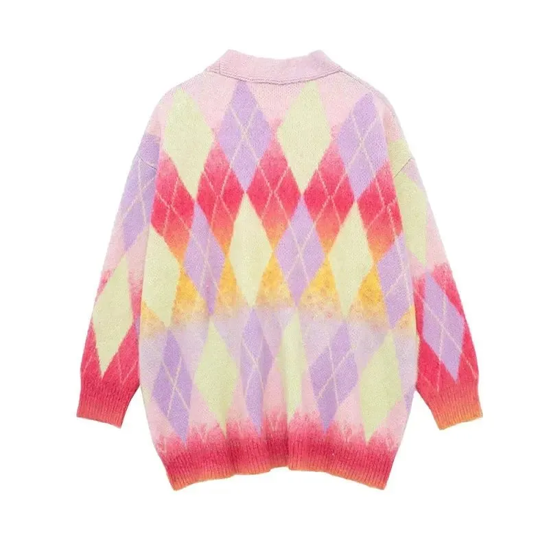 Pre Order:  Argyle Loose Knit Cardigan