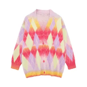 Pre Order:  Argyle Loose Knit Cardigan