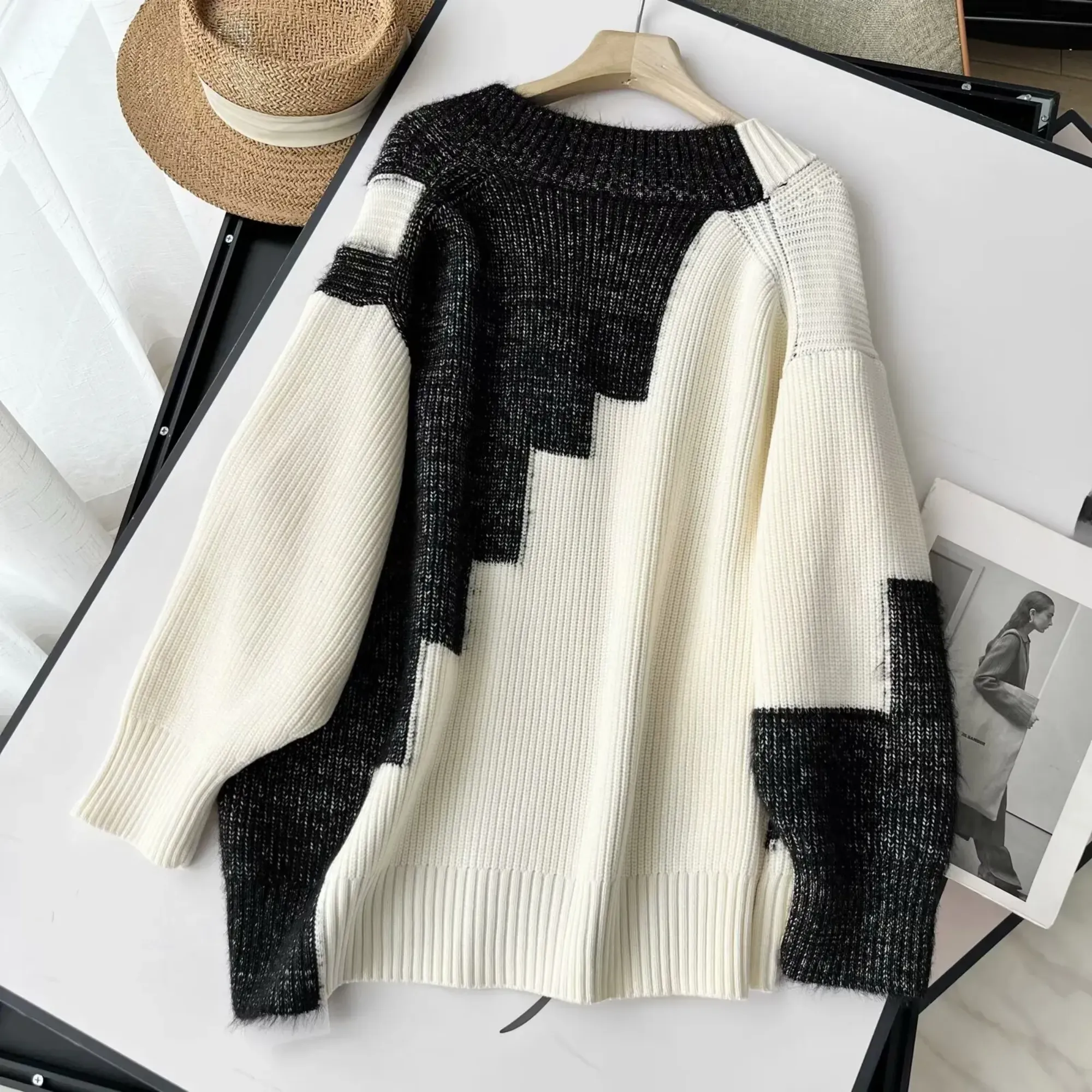 Pre Order:  Colorblock Loose Knit Cardigan