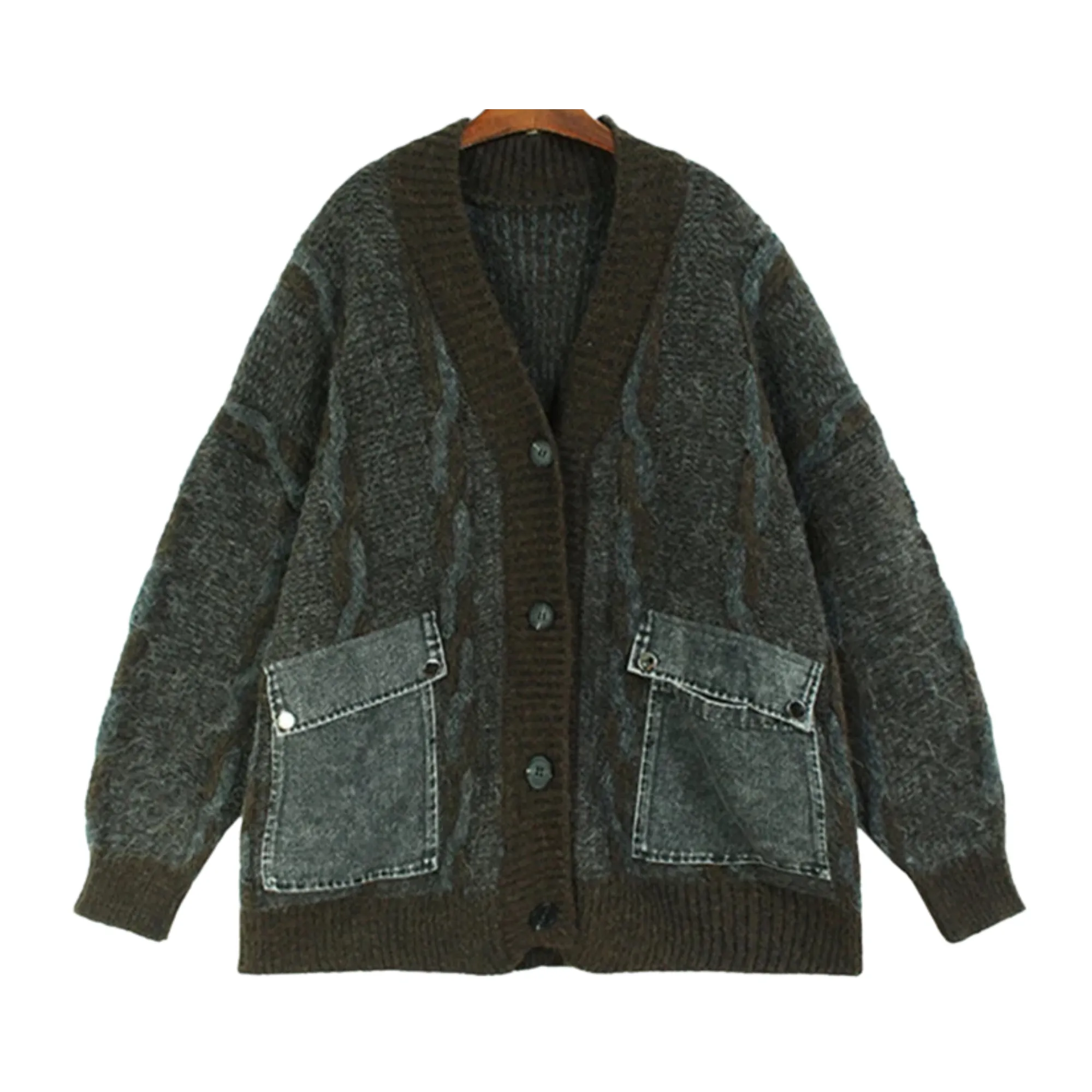 Pre Order:  Denim Pocket Knitted Cardigan