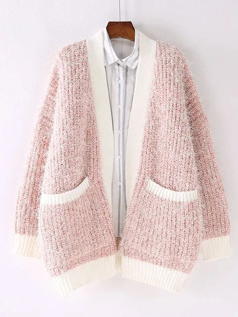 Pre Order:  Fuzzy Contrast Edges Knitted Cardigan