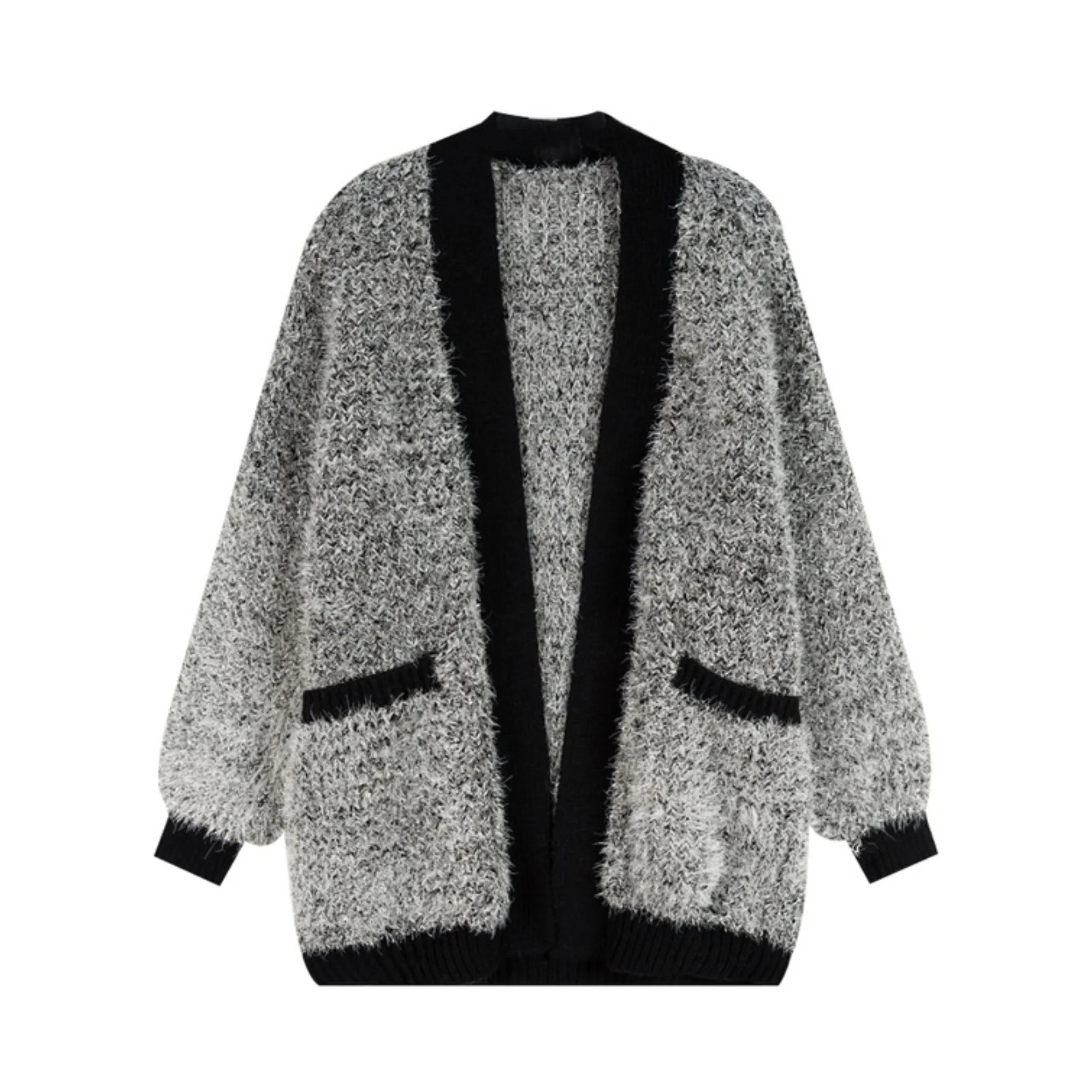 Pre Order:  Fuzzy Contrast Edges Knitted Cardigan