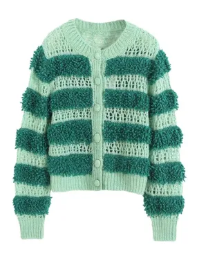 Pre Order:  Green Stripes Knit Cardigan