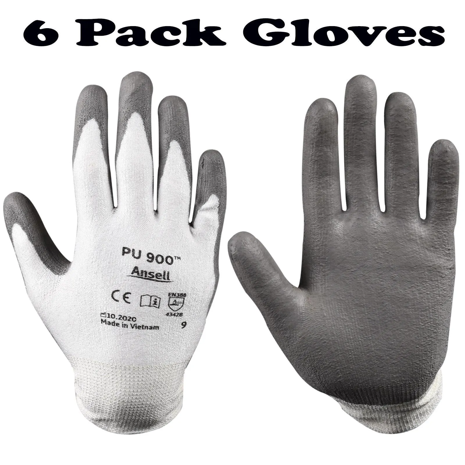 PU Coated Anti Slip Gloves - Pack of 6