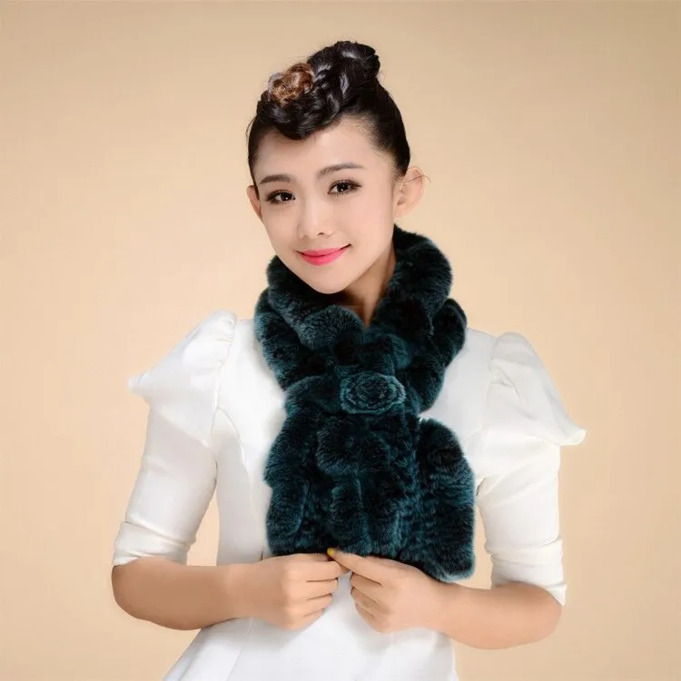 Real REX Rabbit Fur Scarf Wrap Cape Shawl Neck Warmer Women Children Scarf Flower Decoration FS14522