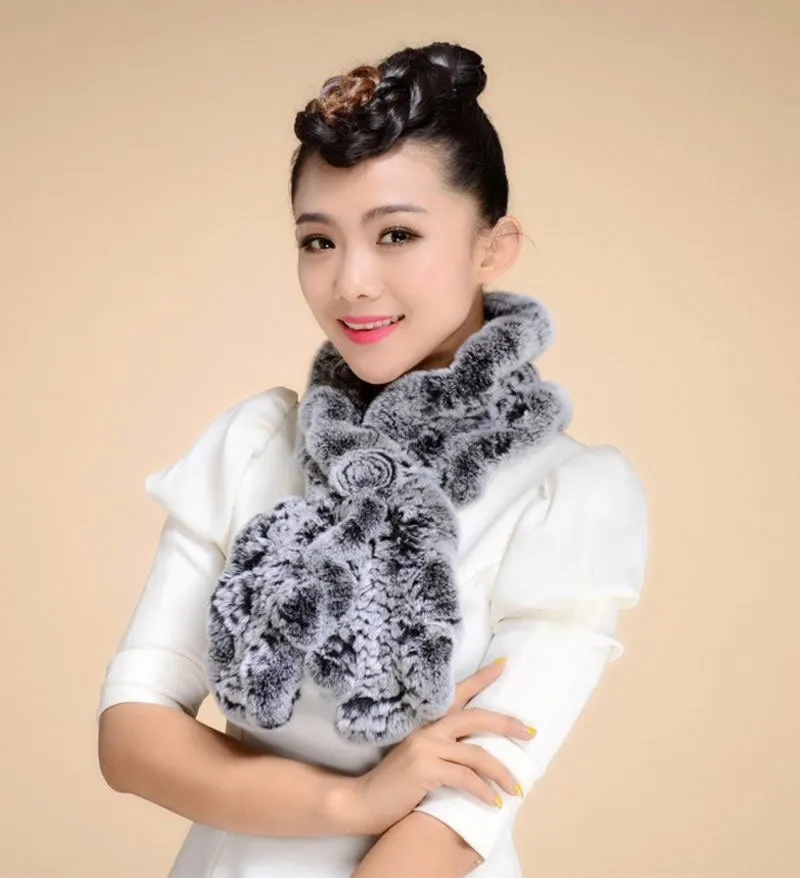 Real REX Rabbit Fur Scarf Wrap Cape Shawl Neck Warmer Women Children Scarf Flower Decoration FS14522