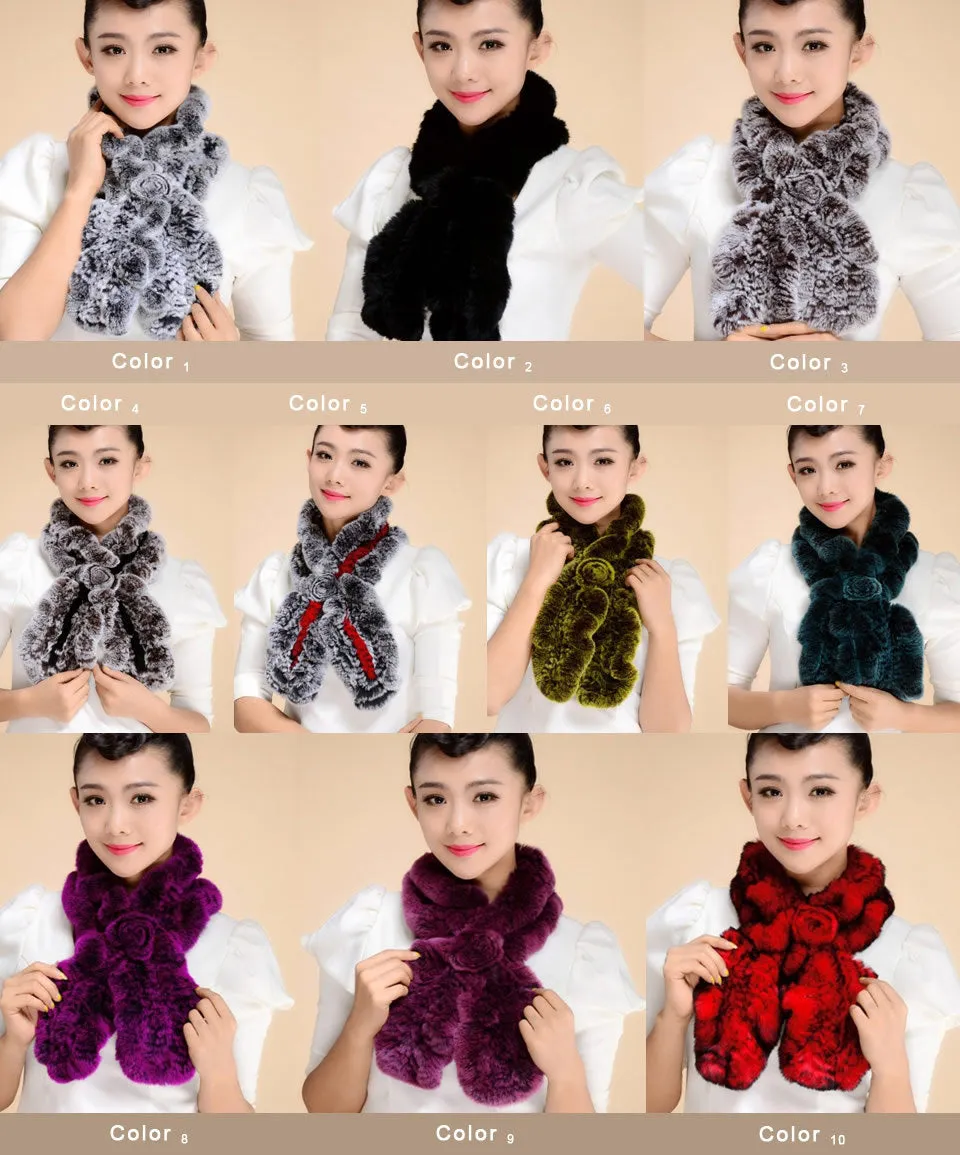 Real REX Rabbit Fur Scarf Wrap Cape Shawl Neck Warmer Women Children Scarf Flower Decoration FS14522