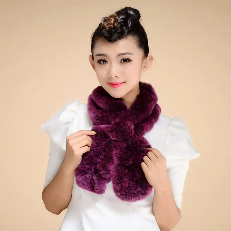 Real REX Rabbit Fur Scarf Wrap Cape Shawl Neck Warmer Women Children Scarf Flower Decoration FS14522