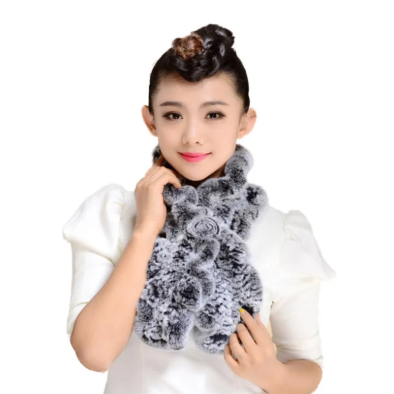 Real REX Rabbit Fur Scarf Wrap Cape Shawl Neck Warmer Women Children Scarf Flower Decoration FS14522