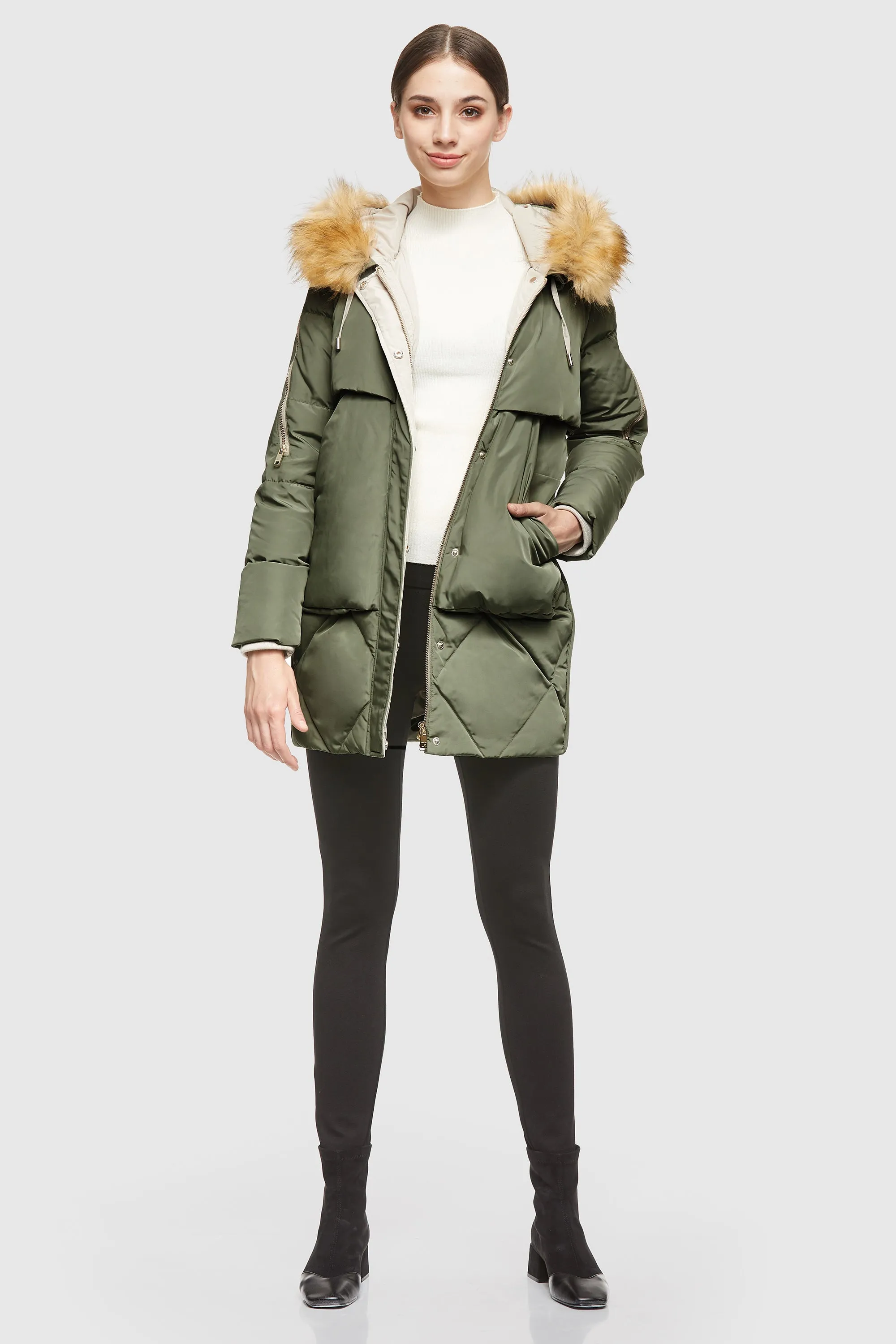 Removable Fur Large Pockets Down Jacket