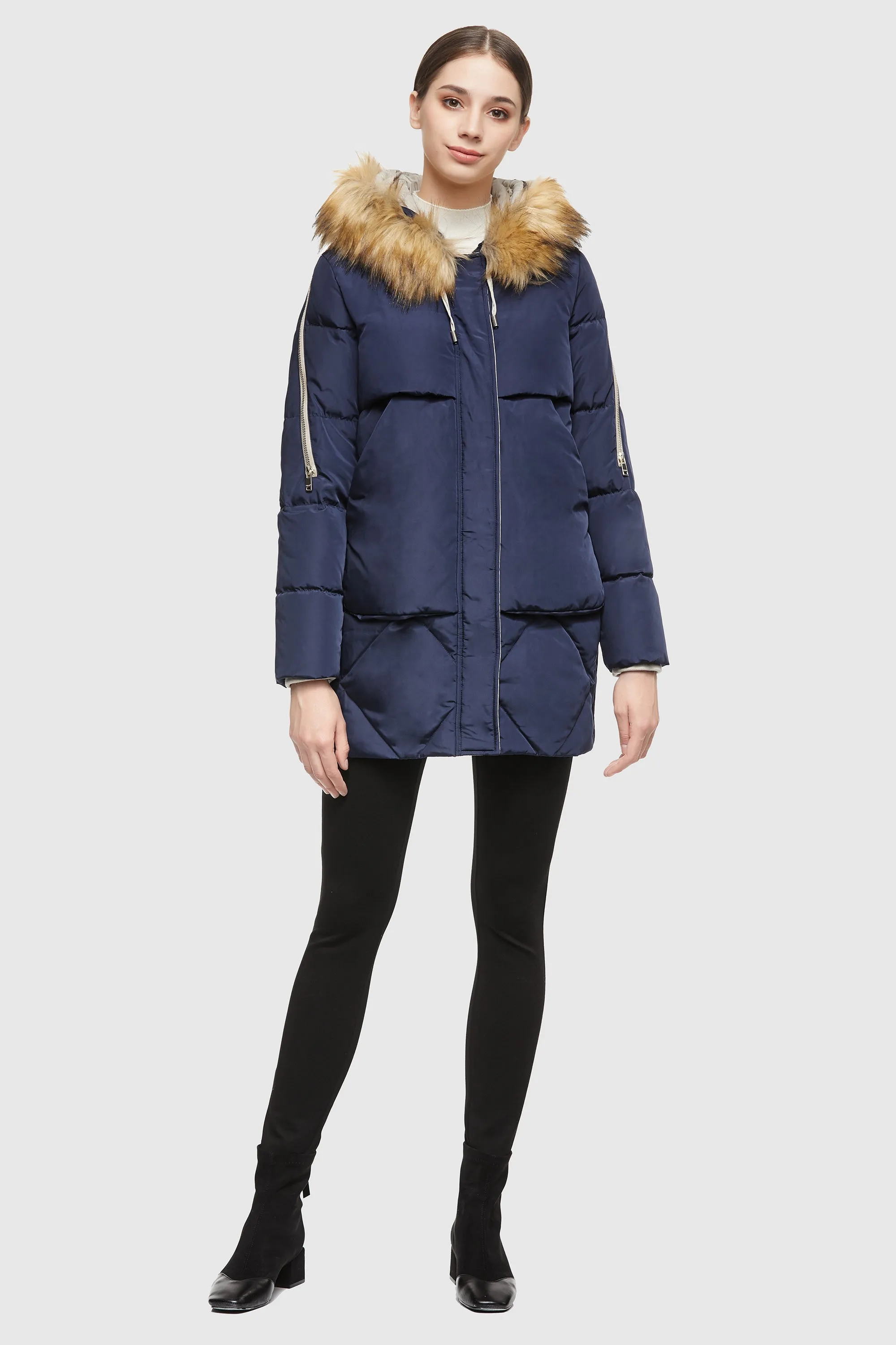 Removable Fur Large Pockets Down Jacket