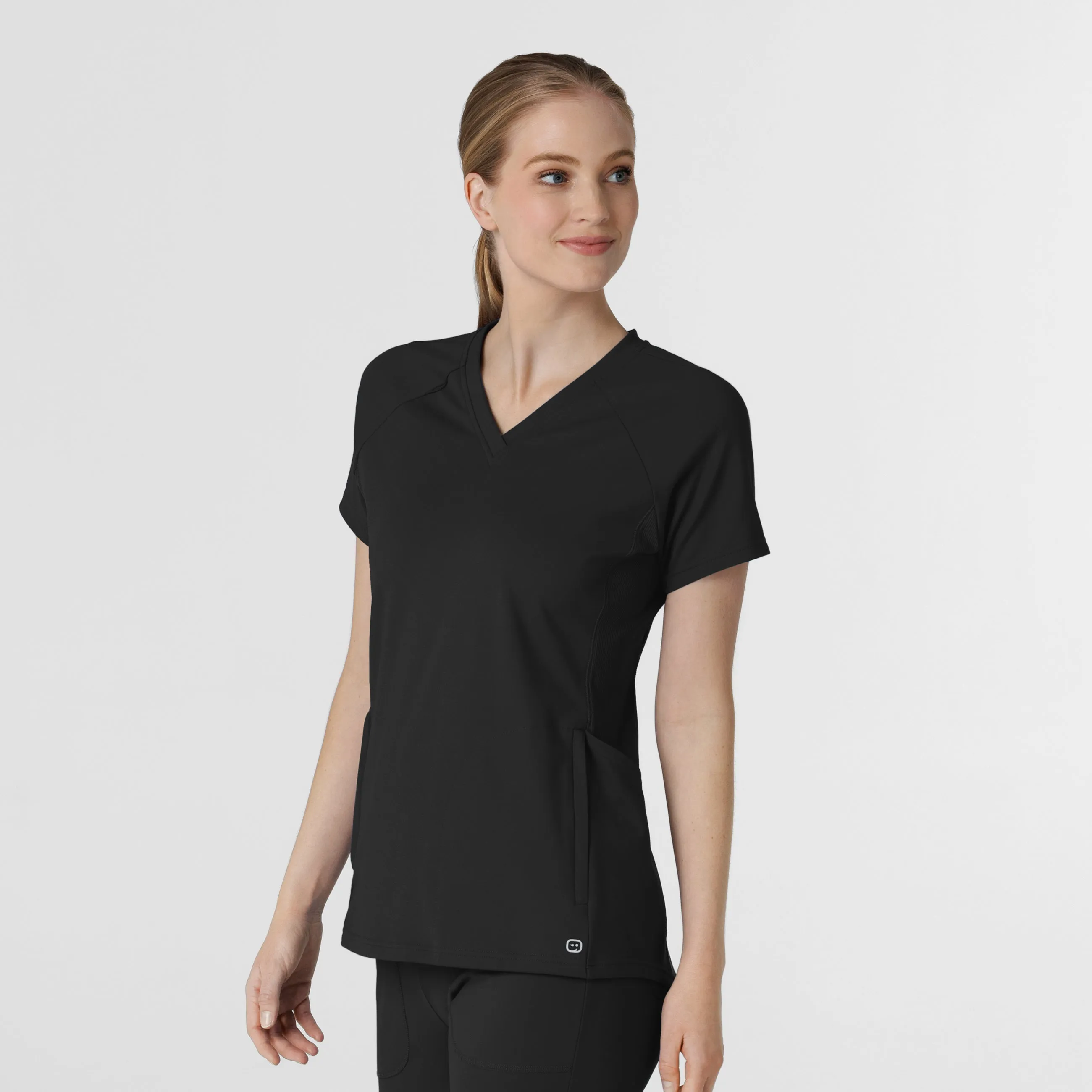 RENEW Knit Women's Flex-n-Reach V-Neck Raglan Scrub Top - Black