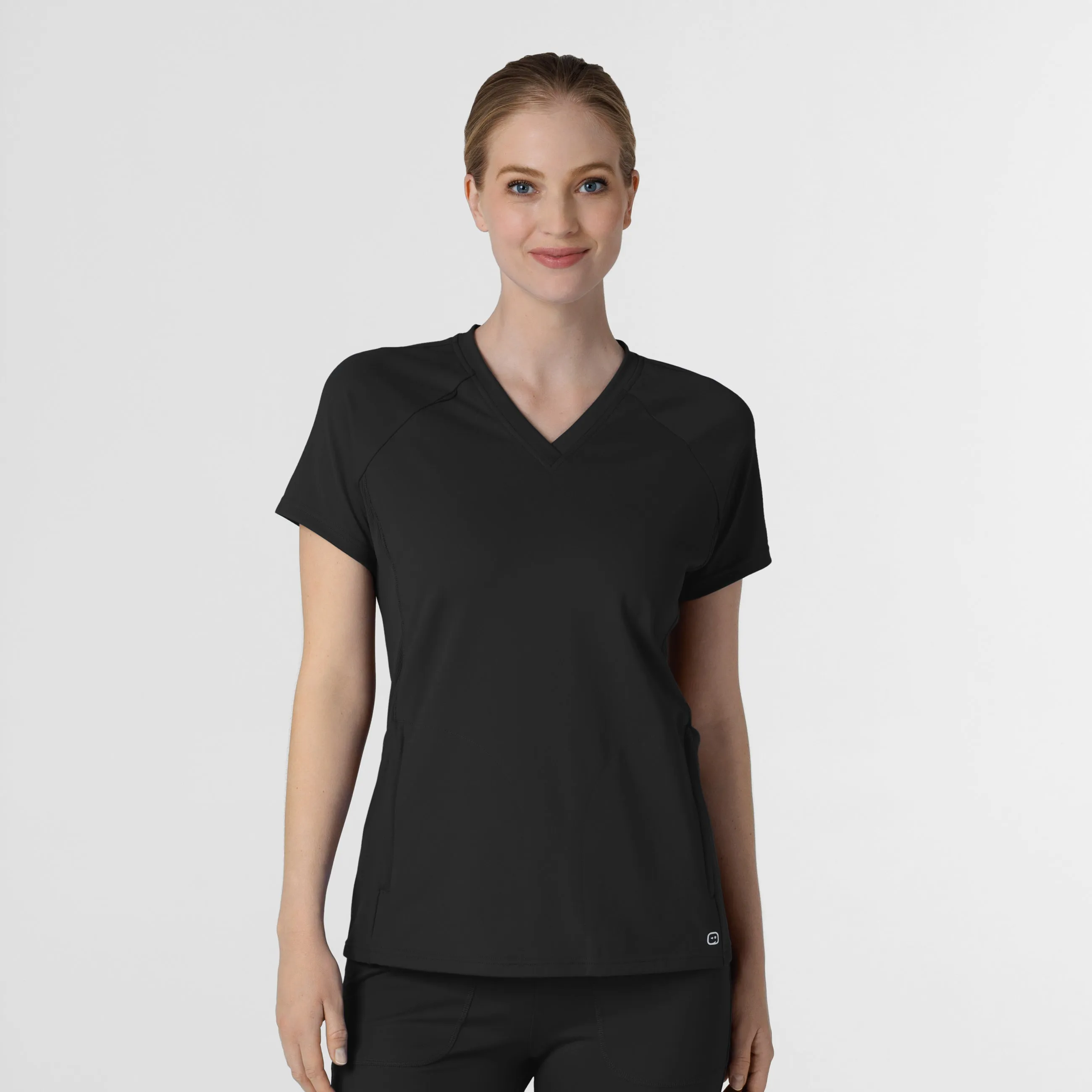 RENEW Knit Women's Flex-n-Reach V-Neck Raglan Scrub Top - Black