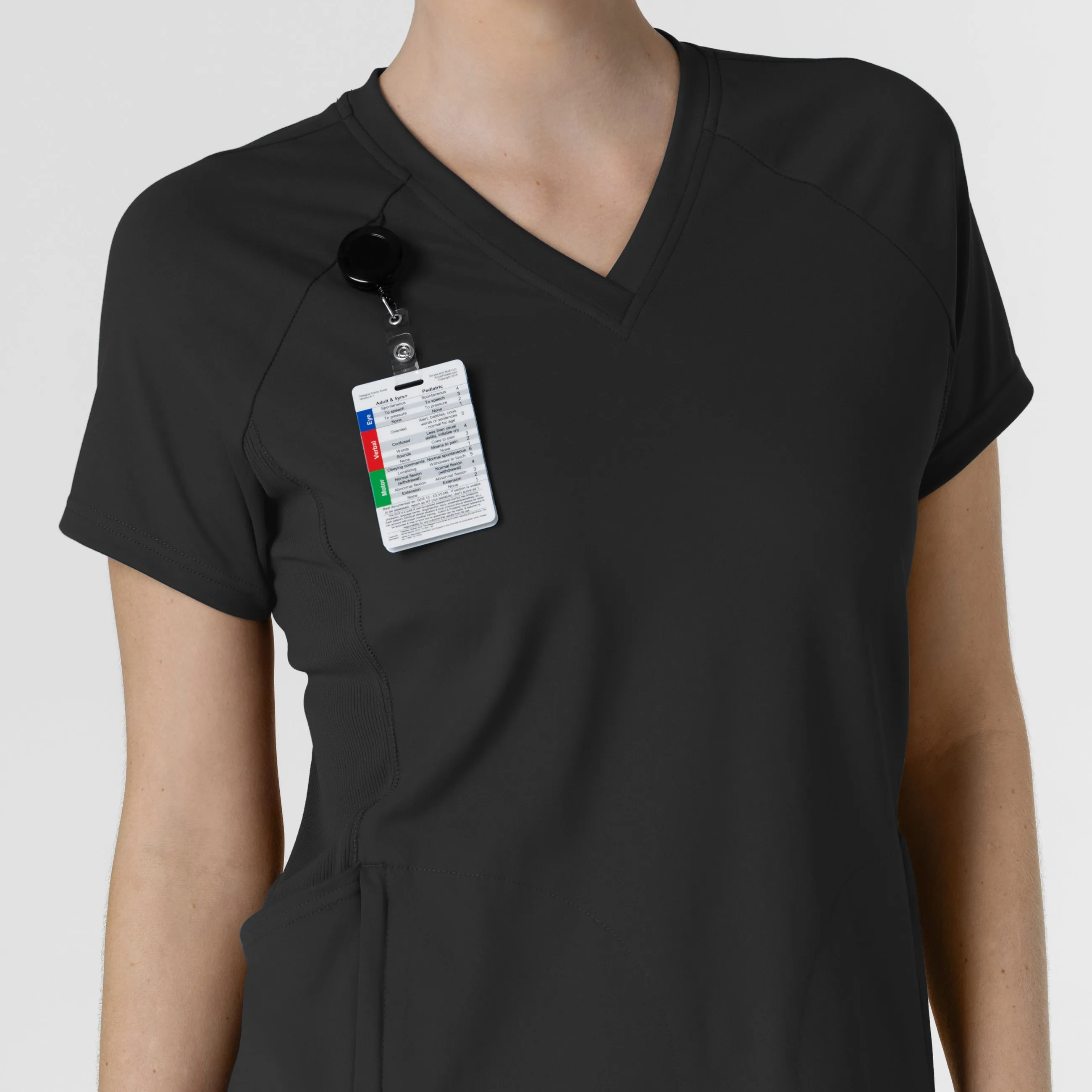 RENEW Knit Women's Flex-n-Reach V-Neck Raglan Scrub Top - Black