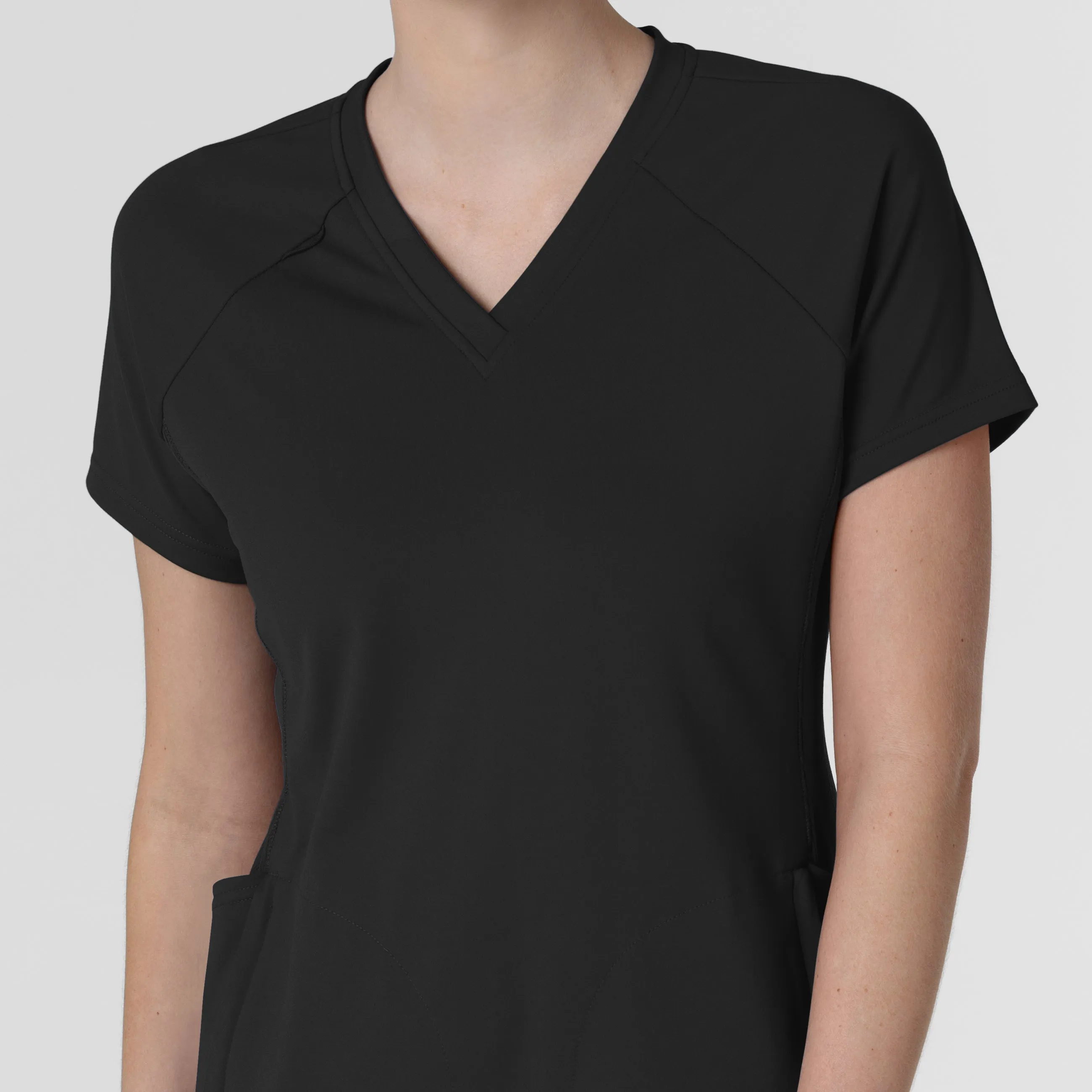 RENEW Knit Women's Flex-n-Reach V-Neck Raglan Scrub Top - Black