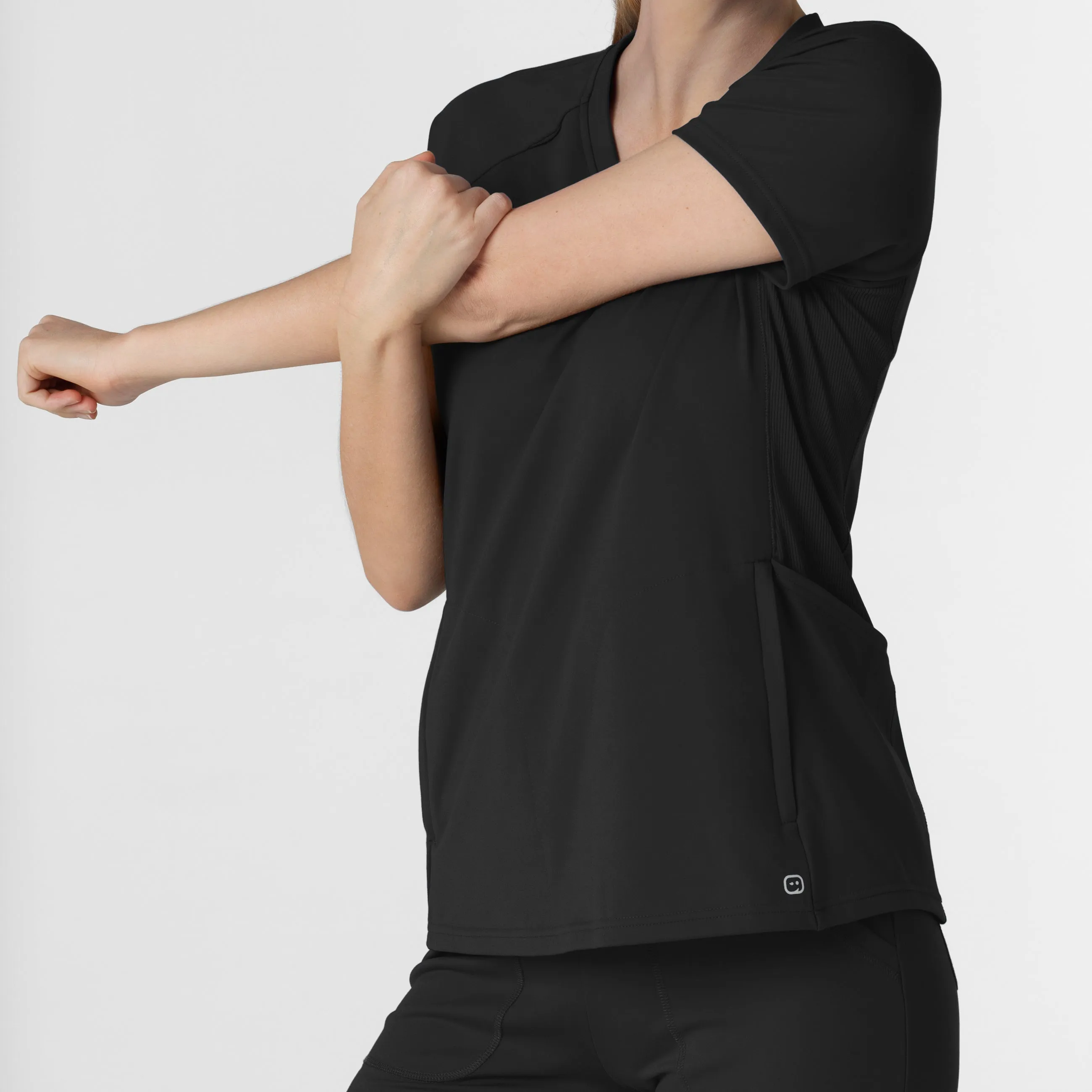 RENEW Knit Women's Flex-n-Reach V-Neck Raglan Scrub Top - Black