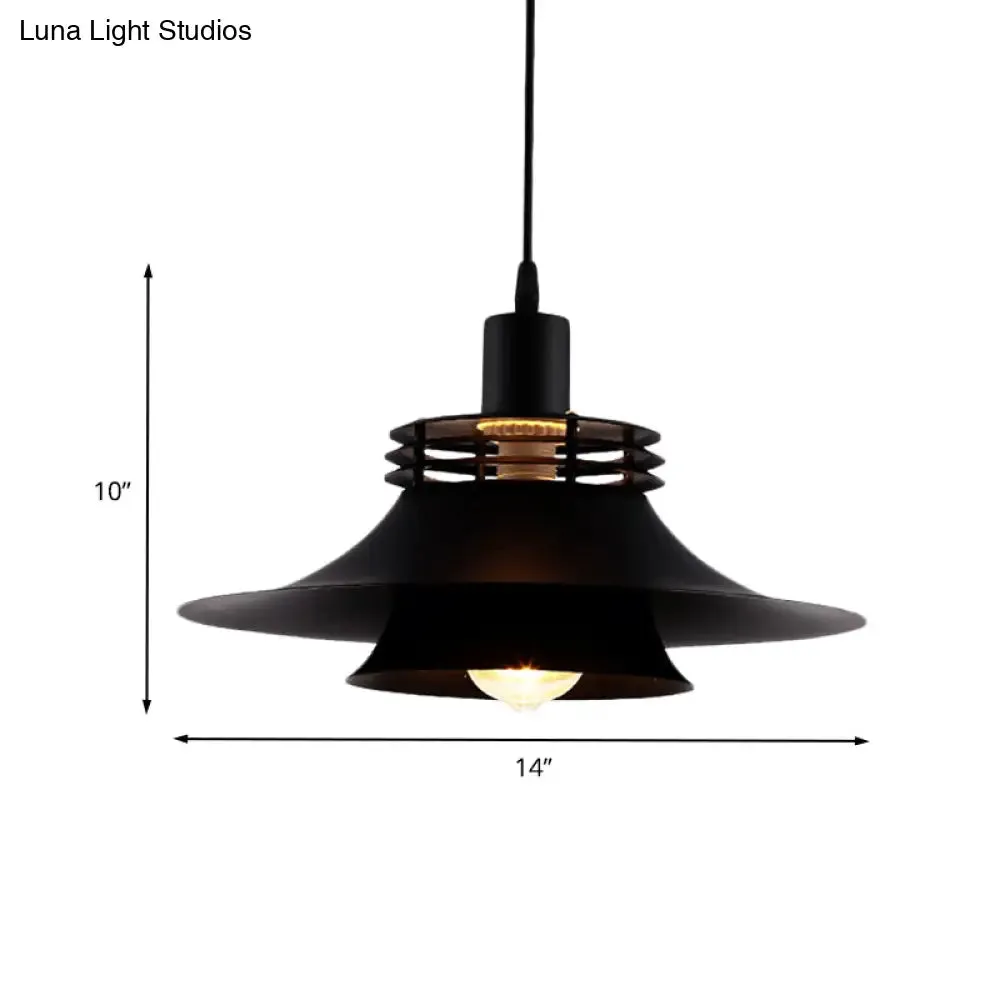 Restaurant Ceiling Light: Wide Flare Pendant Countryside Black Iron | 2-Layer, 1 Bulb | 12.5"/14" Wide