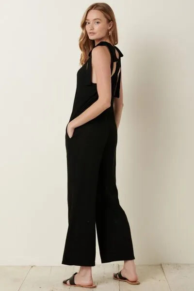 Rib Knit V-Neck Cross Back Jumpsuit