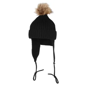 Ribbed Knit Beanie Velour Lining Hat Pom Earflaps Cap BZ70012