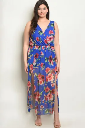 Royal Blue Plus Size Romper Maxi Dress