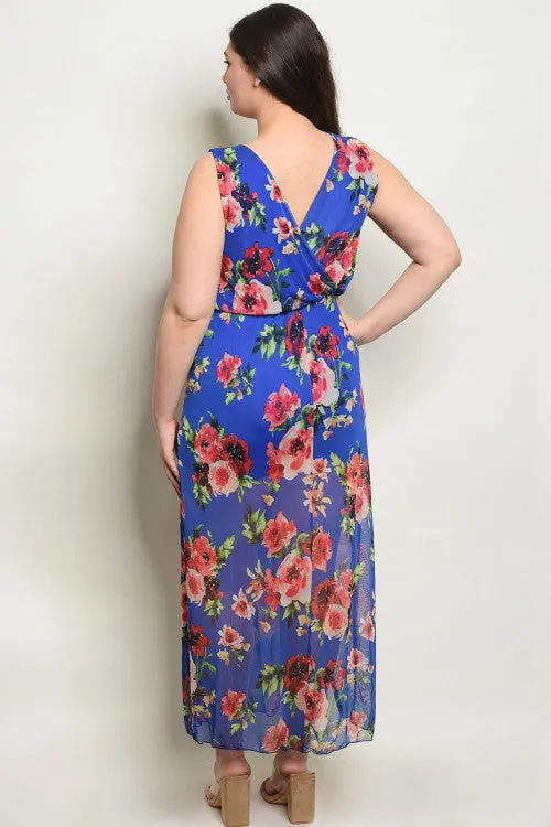 Royal Blue Plus Size Romper Maxi Dress