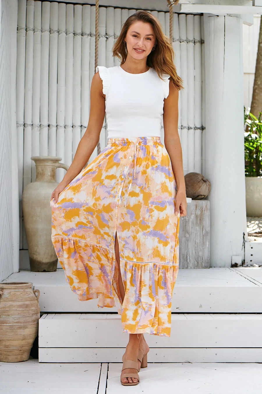 Safron Button Front Maxi Skirt