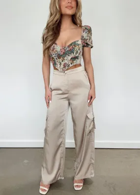 Sand Cargo Satin Pants