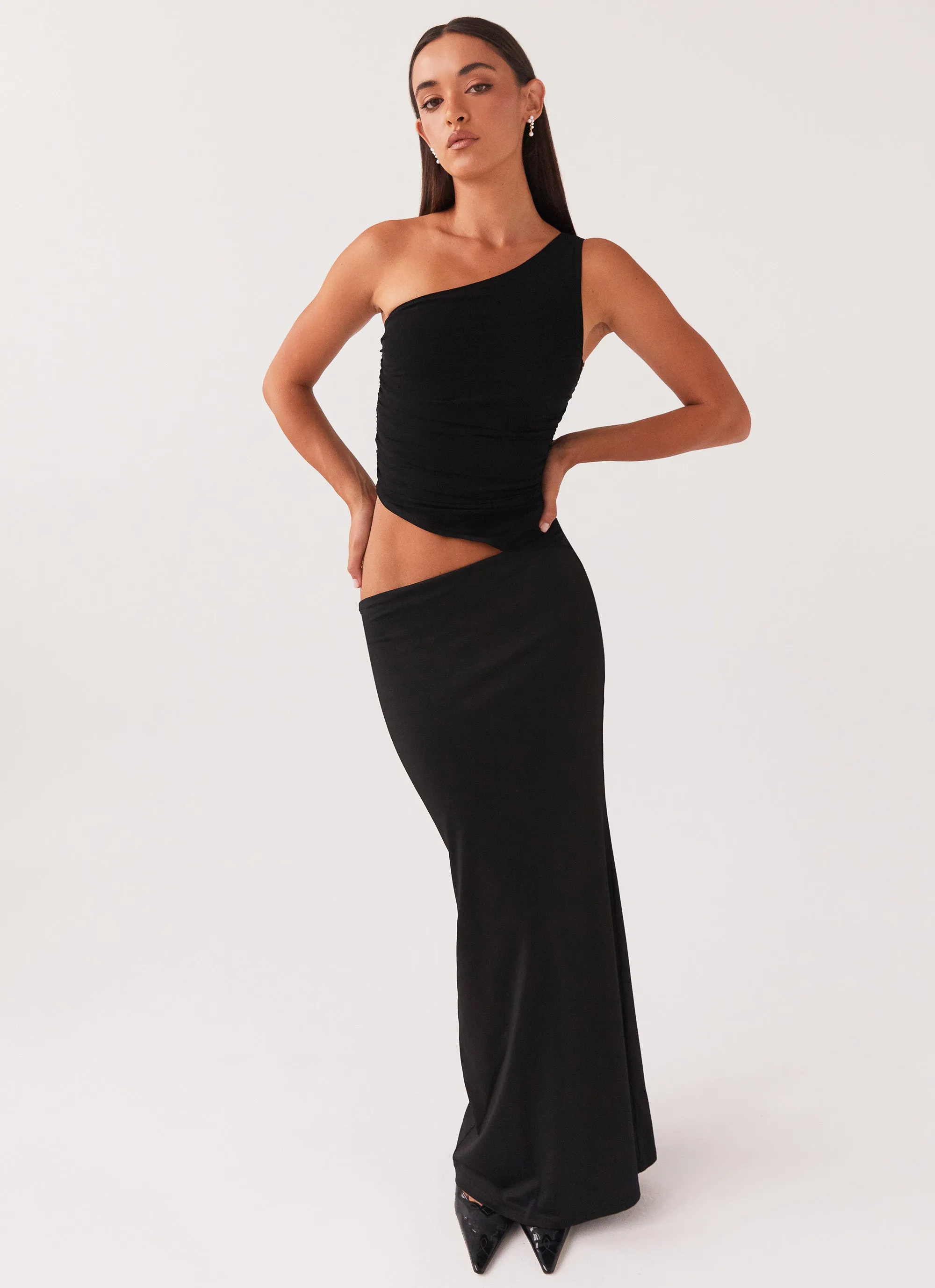 Seranella One Shoulder Maxi Dress - Black