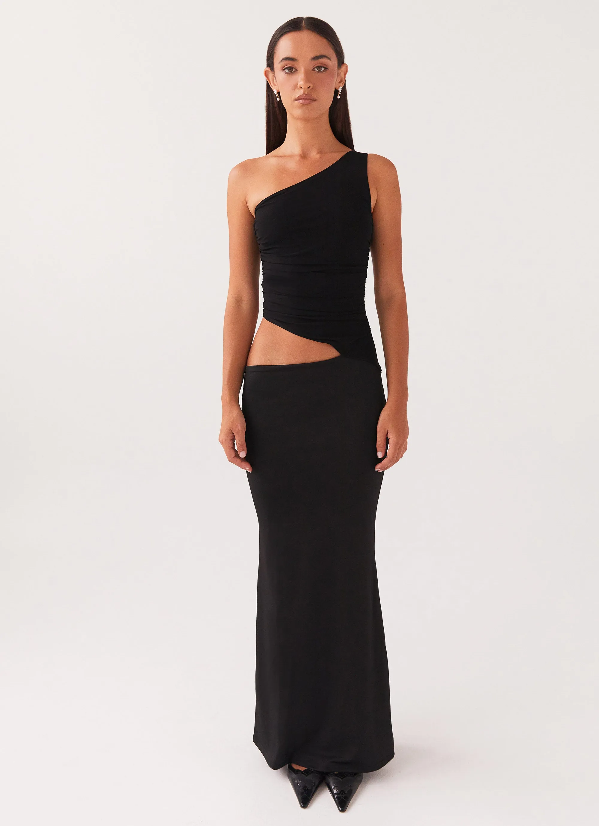 Seranella One Shoulder Maxi Dress - Black