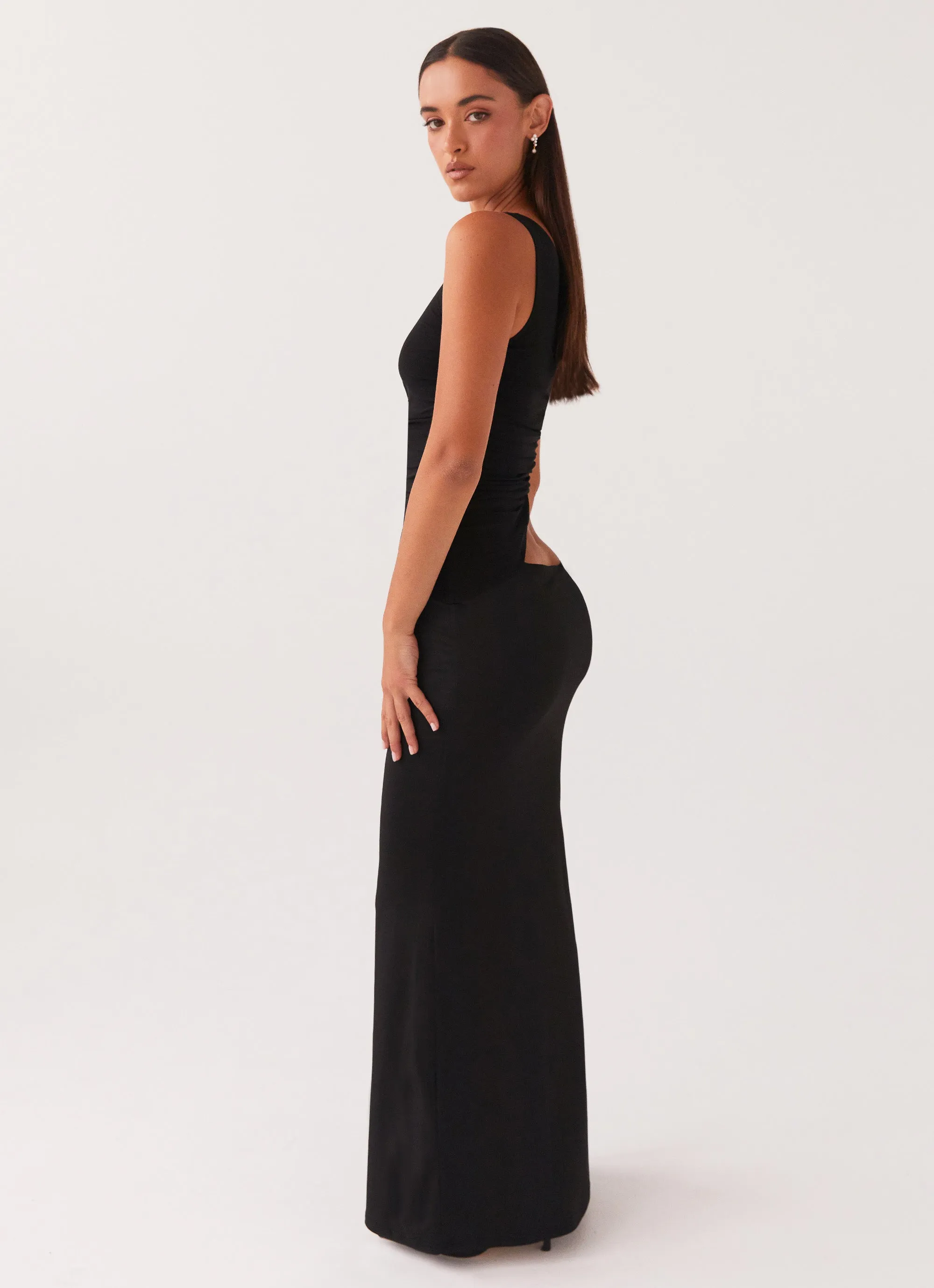 Seranella One Shoulder Maxi Dress - Black