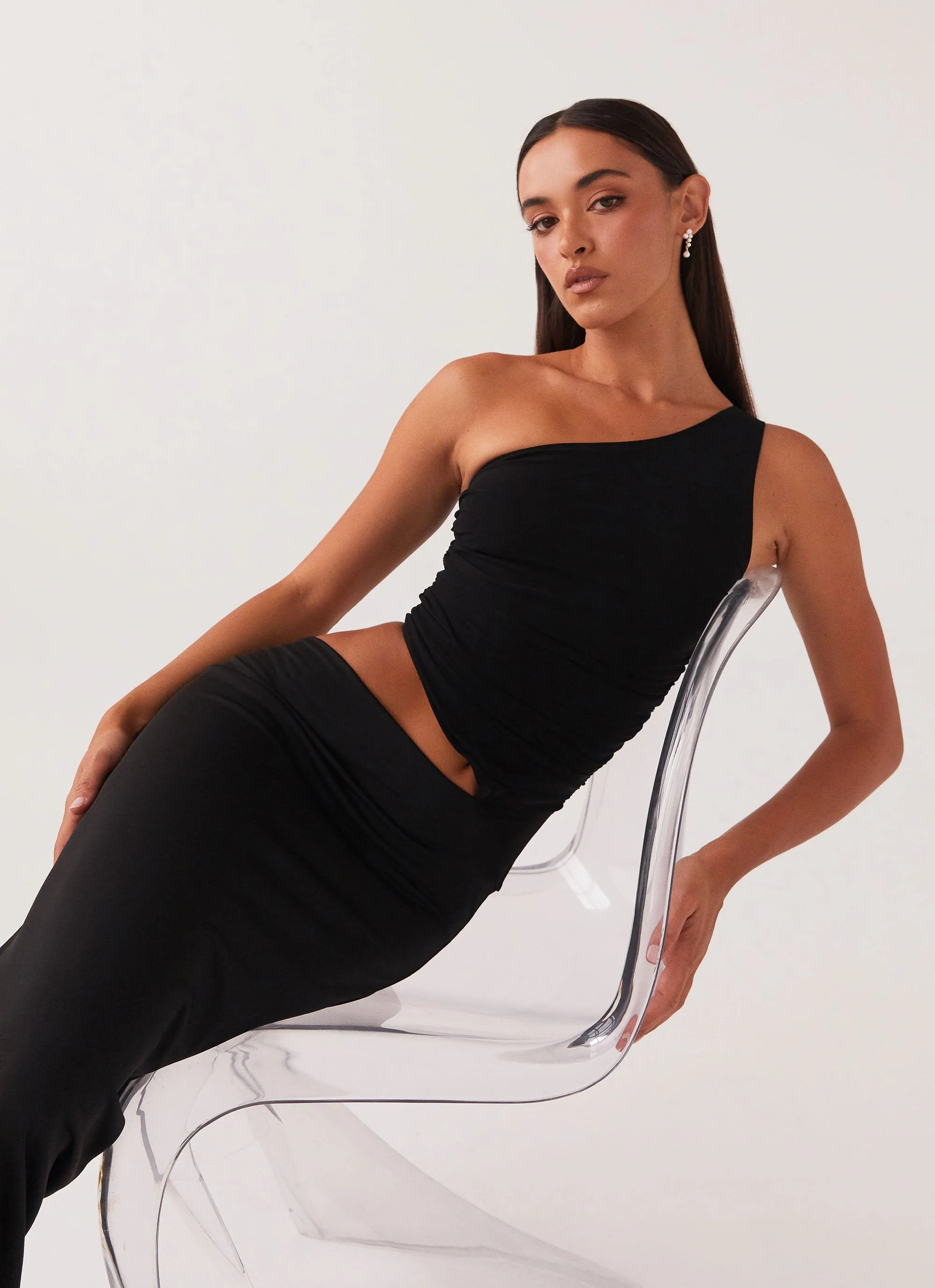 Seranella One Shoulder Maxi Dress - Black