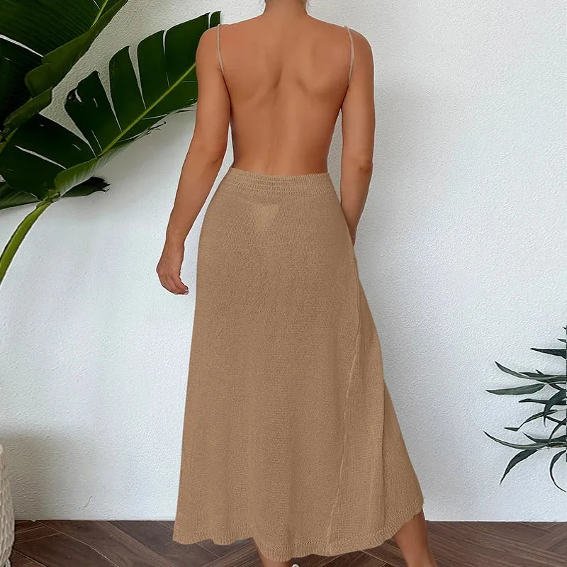 Sexy See-Through Backless Wrap Midi Dress for Summer