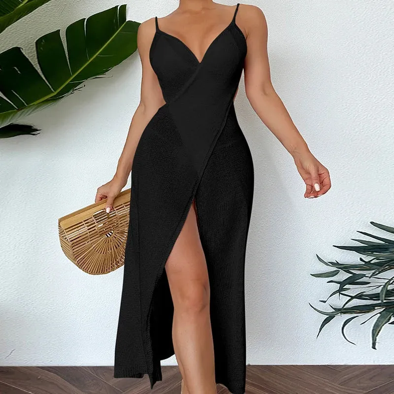 Sexy See-Through Backless Wrap Midi Dress for Summer