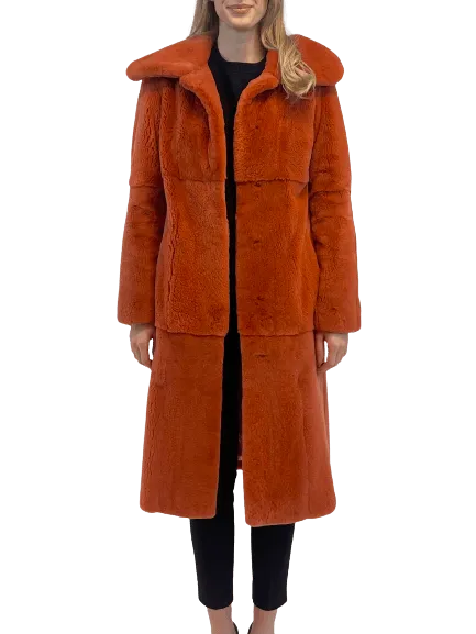 SHEARED MINK COAT ORANGE WITH COLLAR