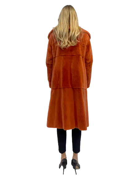 SHEARED MINK COAT ORANGE WITH COLLAR