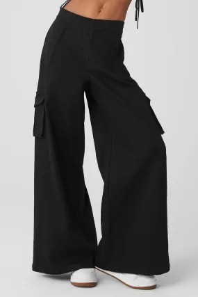 Show Off Cargo Wide Leg Trouser (Long) - Black