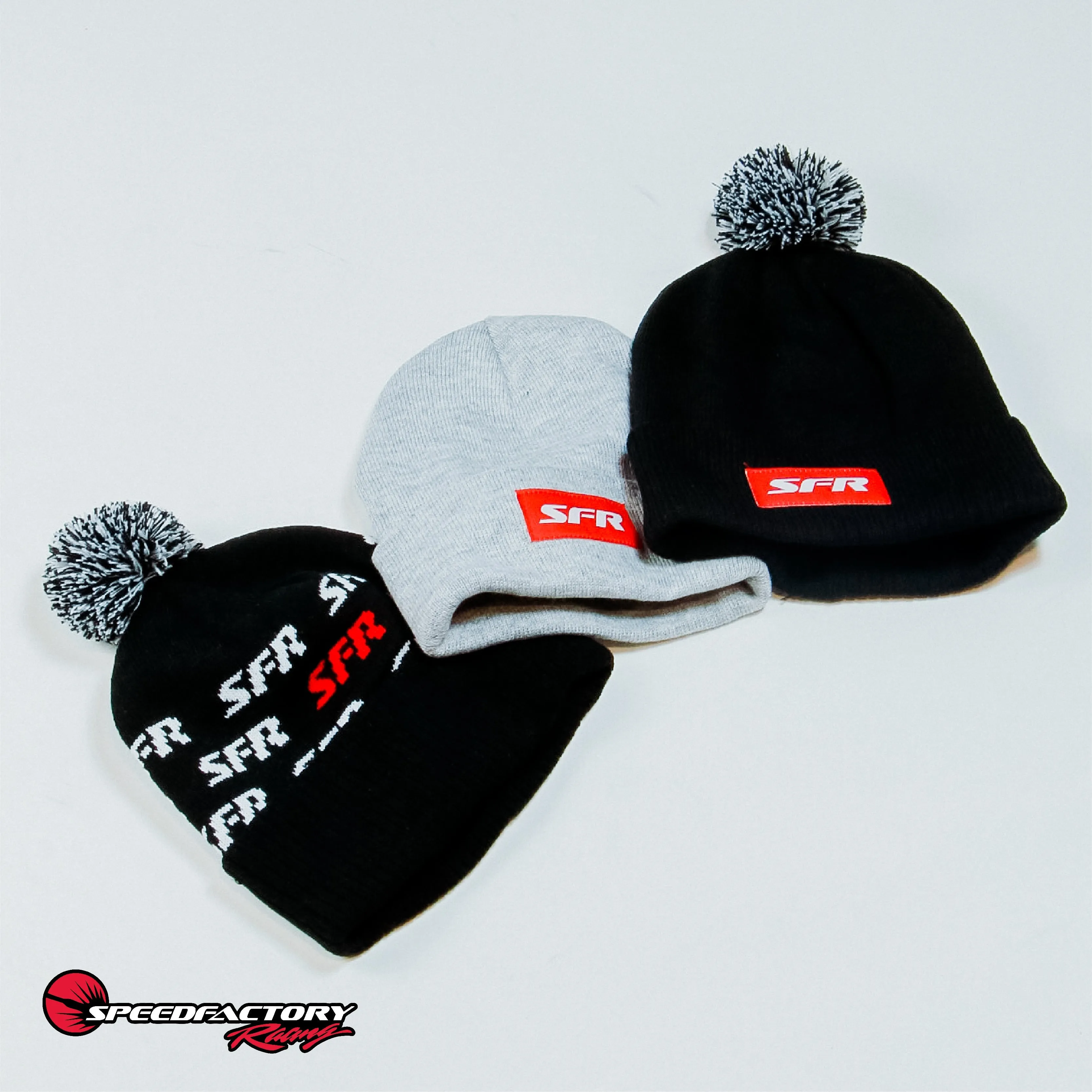 SpeedFactory Outlaw Pom Beanie (black/white pom) Red and White SFR Design