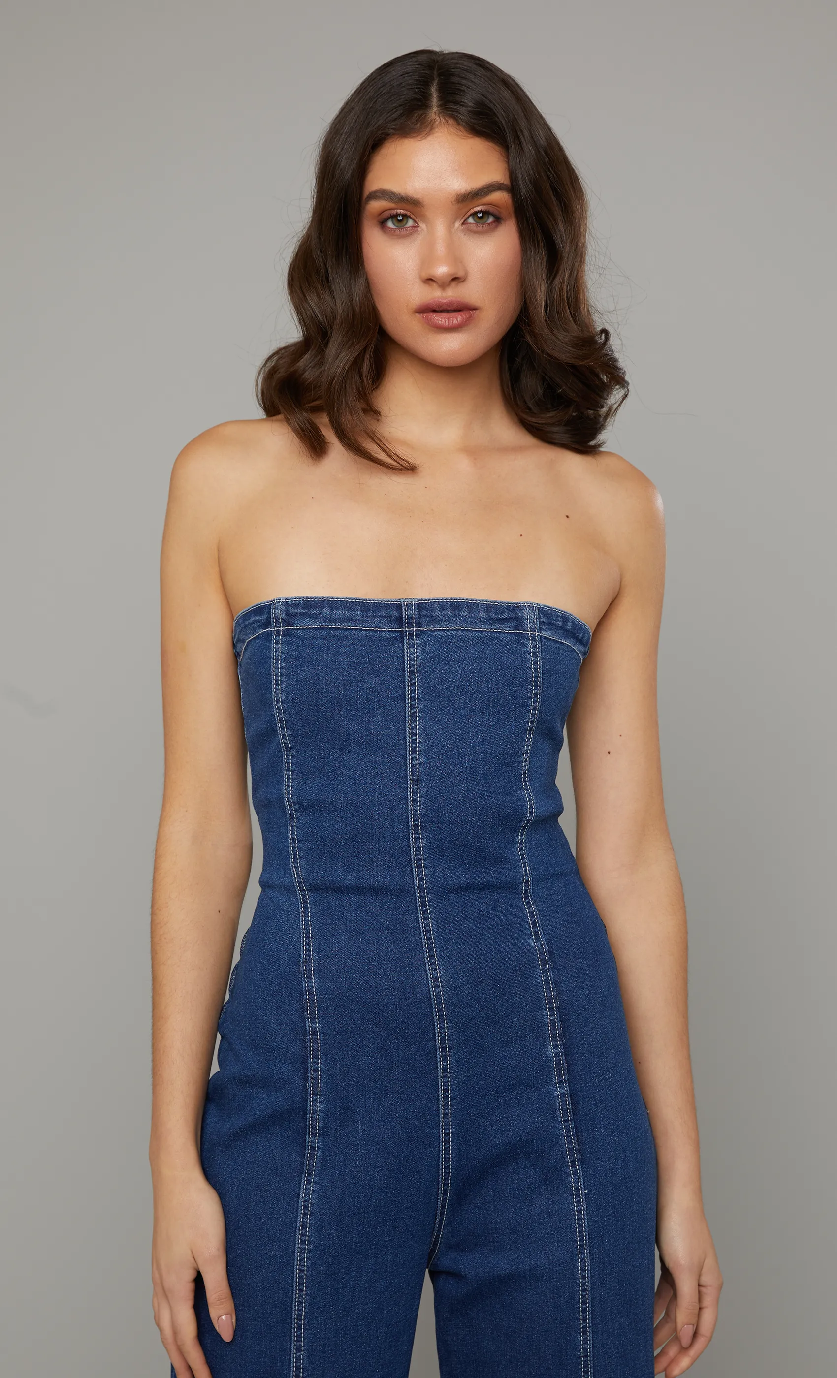 Statement Seem Denim Bandeau Jumpsuit