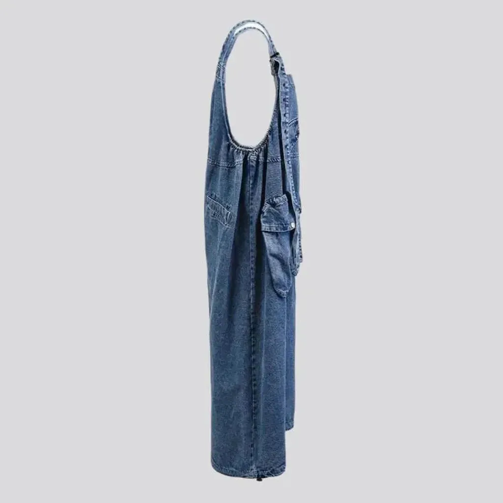 Stonewashed women's denim overall