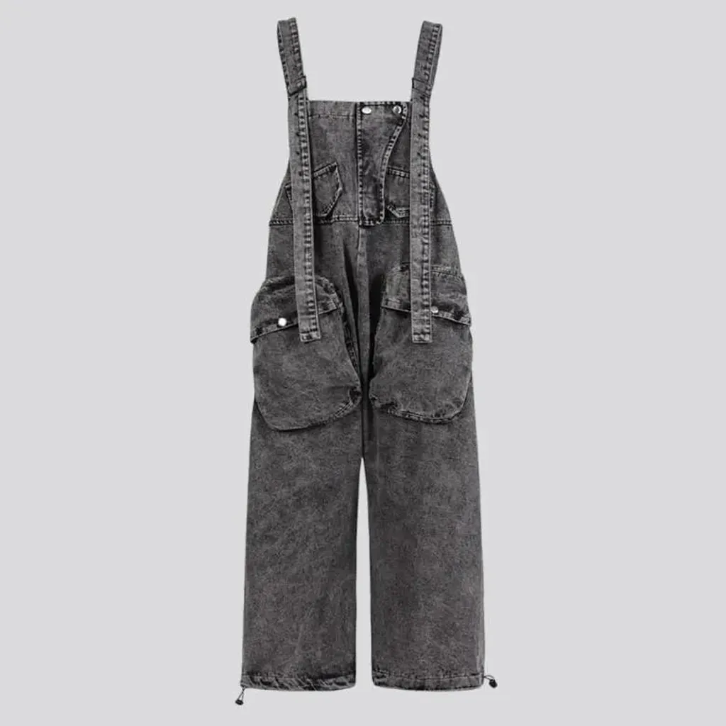 Stonewashed women's denim overall