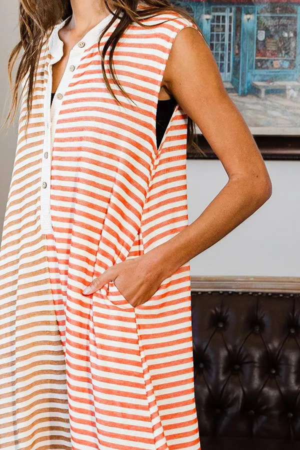 Stripe Print Wide Leg Jumpsuit in CAMEL/CORAL