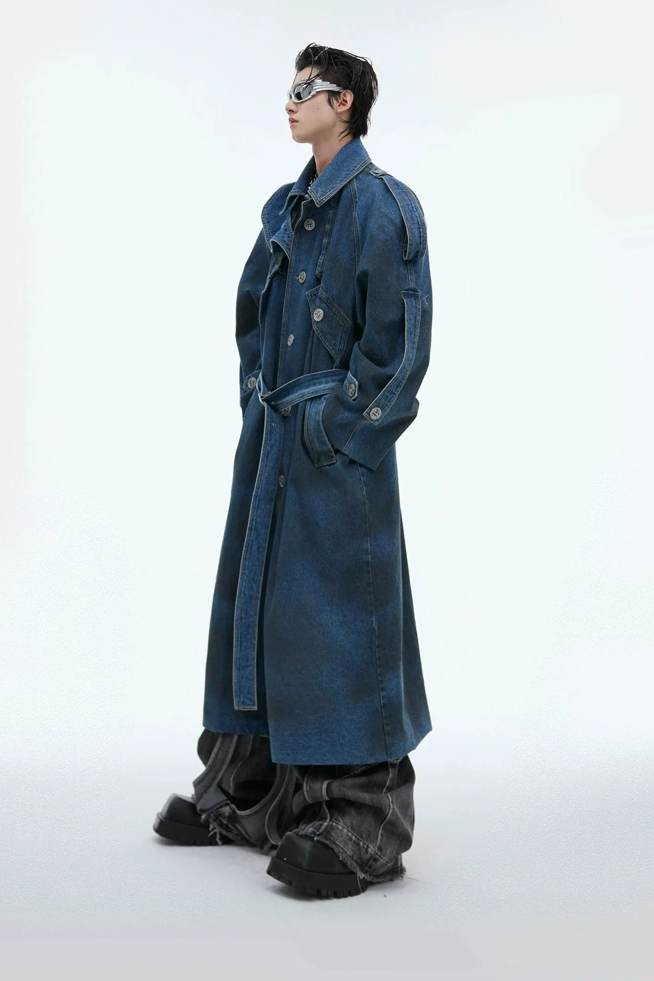 Structured Waist Belt Denim Coat