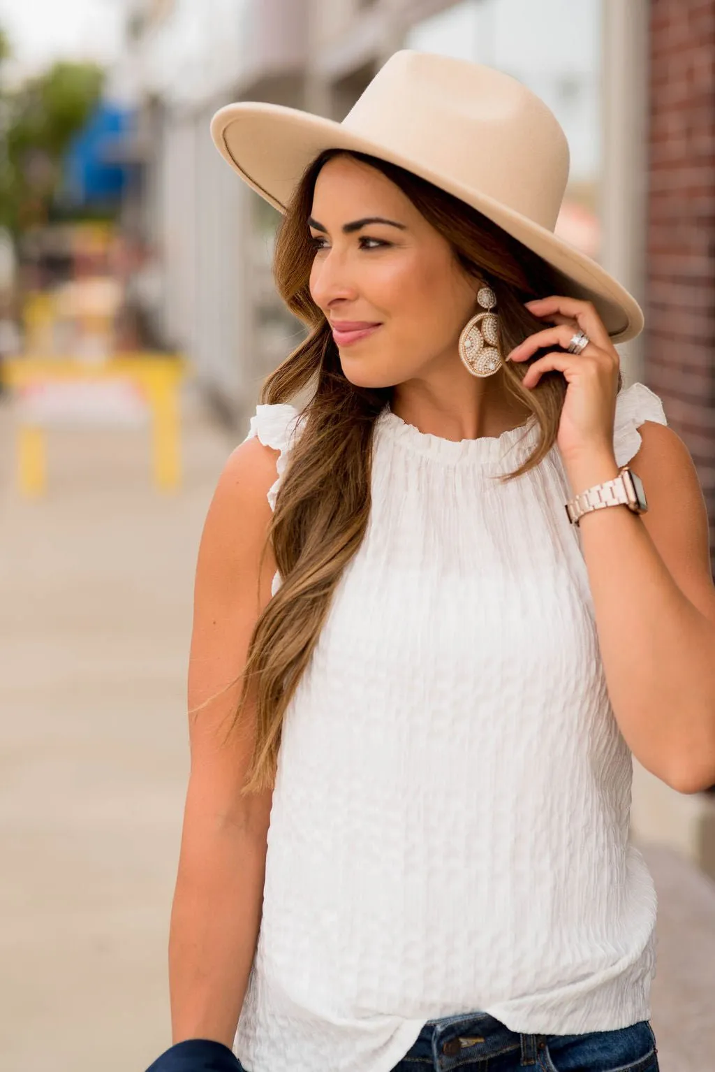 Subtle Textured Ruffle Trim Tank