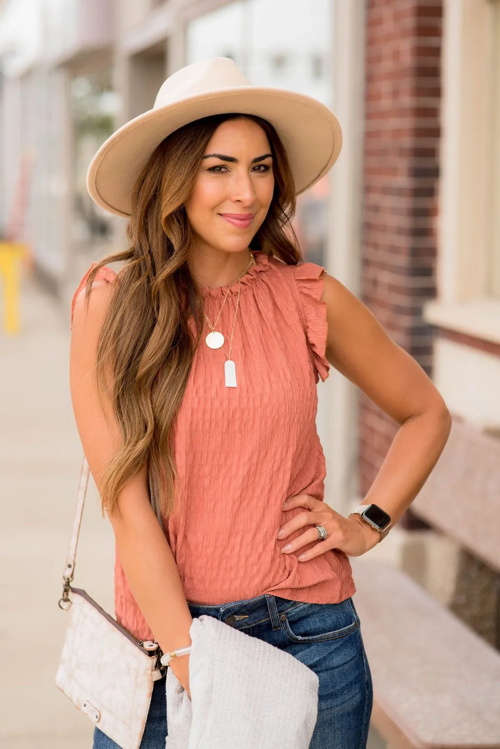 Subtle Textured Ruffle Trim Tank