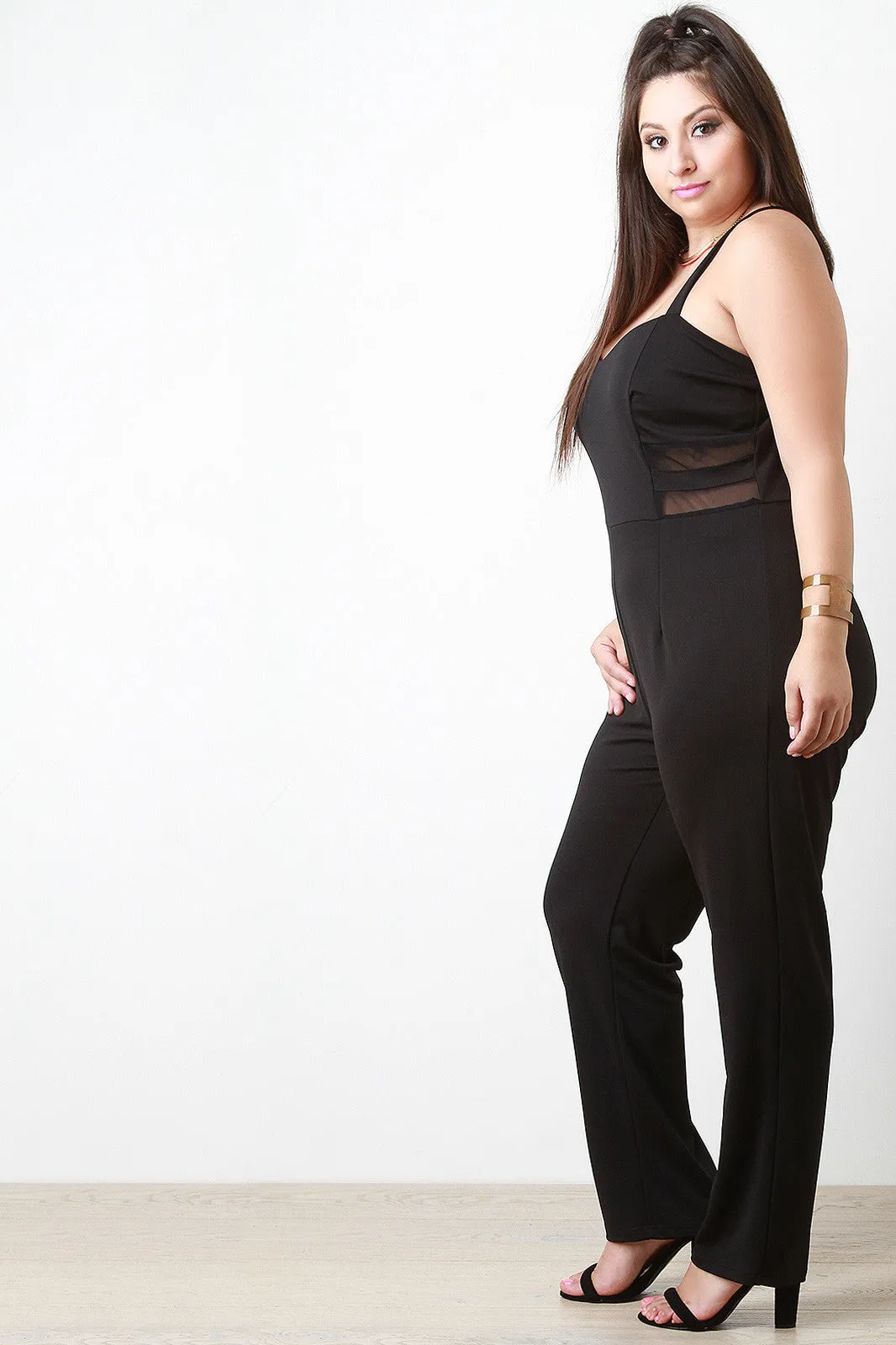 Sweetheart Side Mesh Panel Jumpsuit