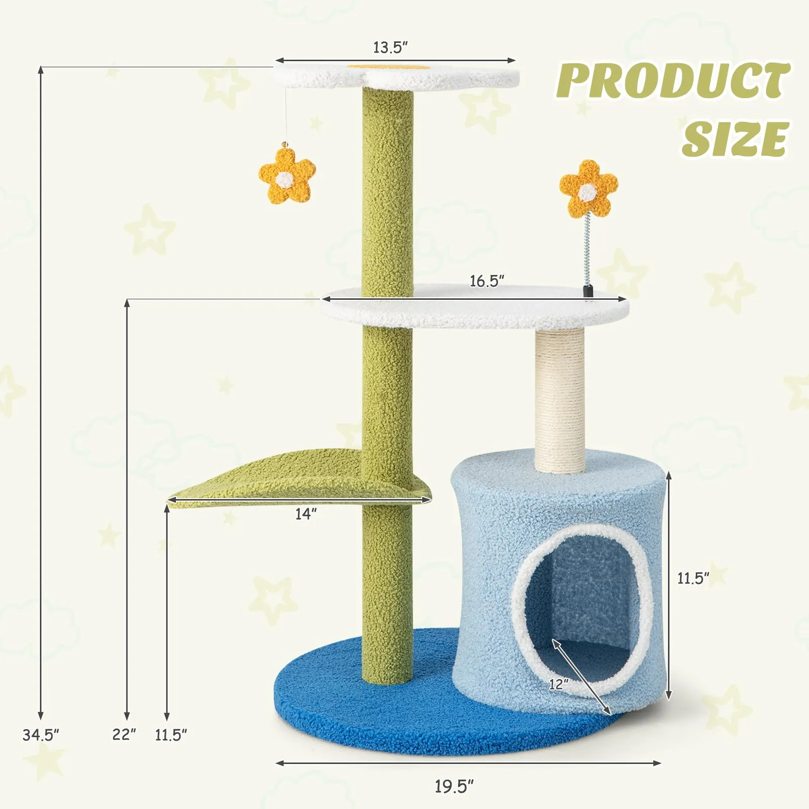 Tangkula Flower Cat Tree for Indoor Cats (Green & Blue)