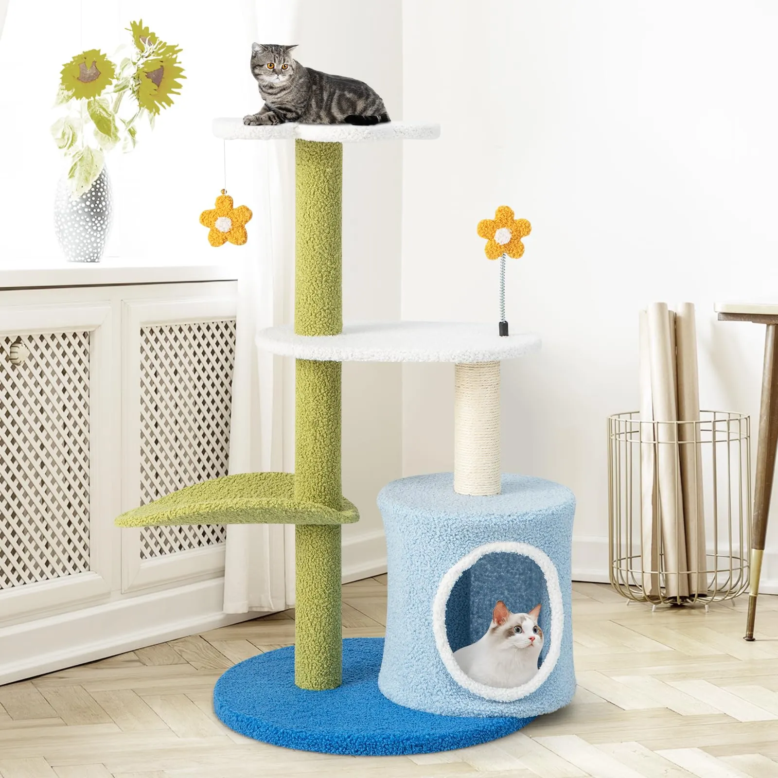 Tangkula Flower Cat Tree for Indoor Cats (Green & Blue)