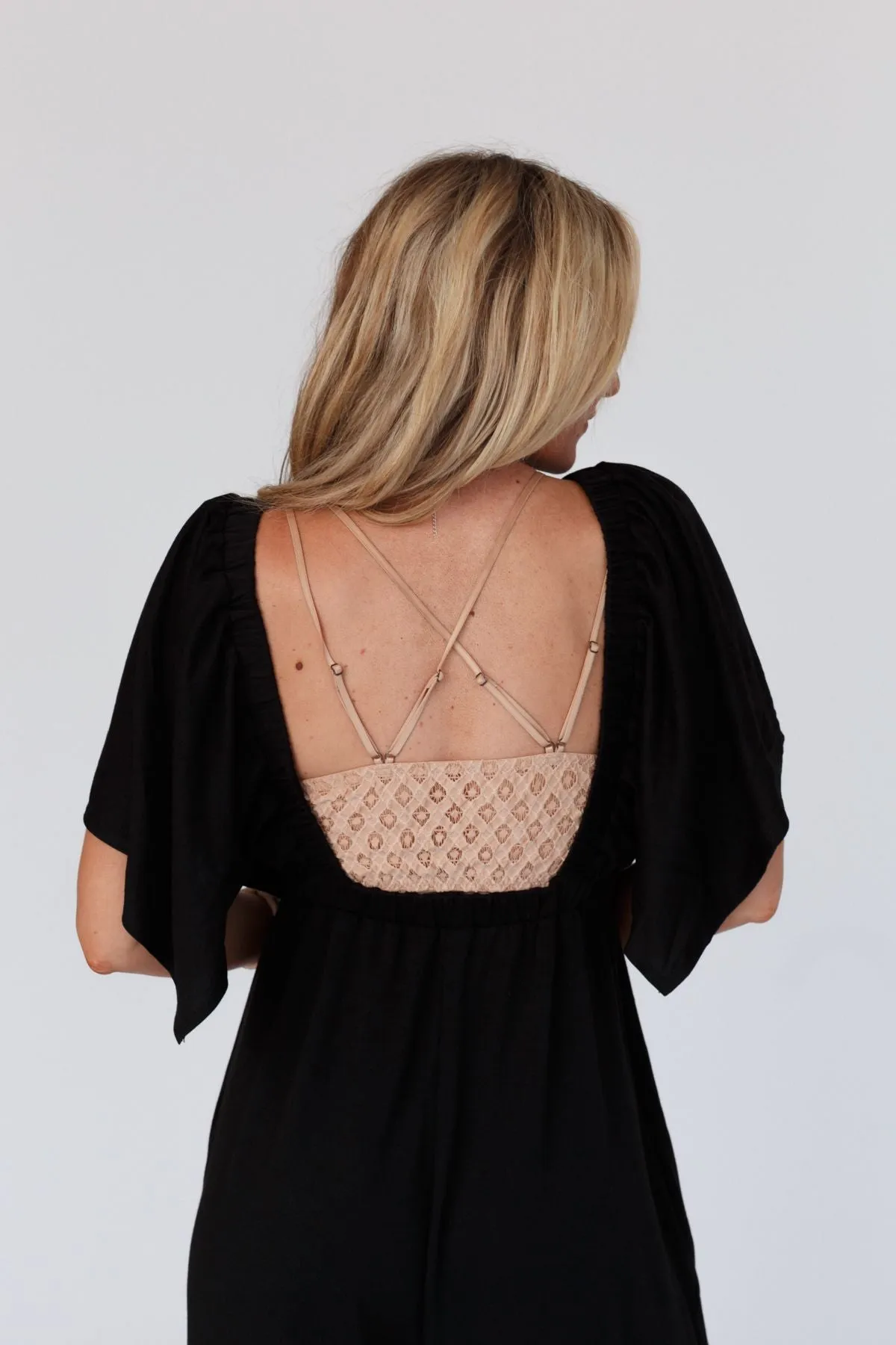 The Nest On Repeat Open Back Ruffle Jumpsuit - Black