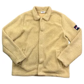 Vintage 00s Cream Fila Button Down Spellout Logo Fleece Jacket M