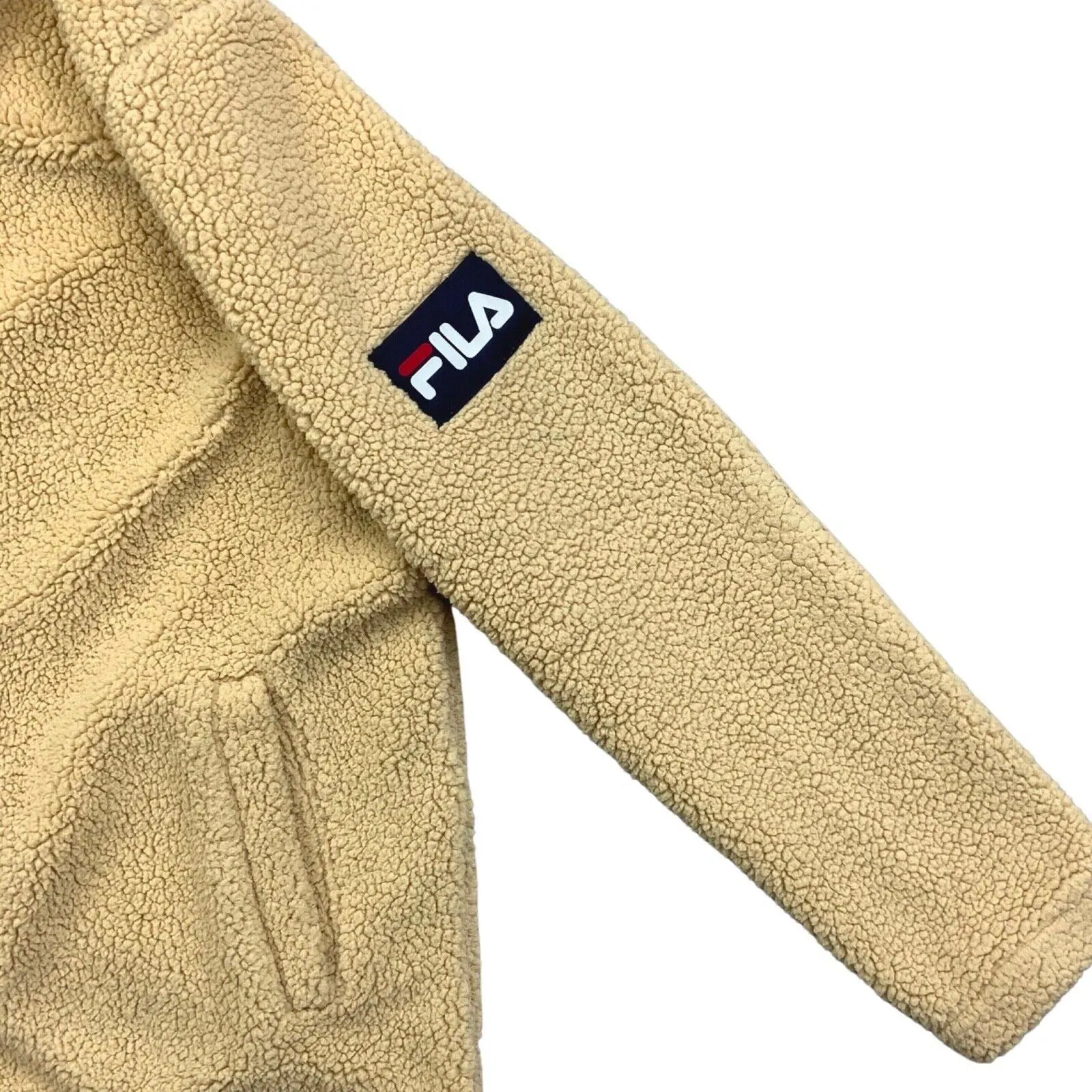 Vintage 00s Cream Fila Button Down Spellout Logo Fleece Jacket M